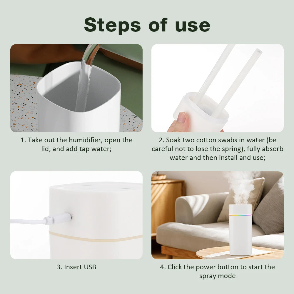 Large Air Humidifier 600ml – Double Spray Aromatherapy Essential Oil Diffuser with Colorful Lights for Home, Office & Car | AFDEAL