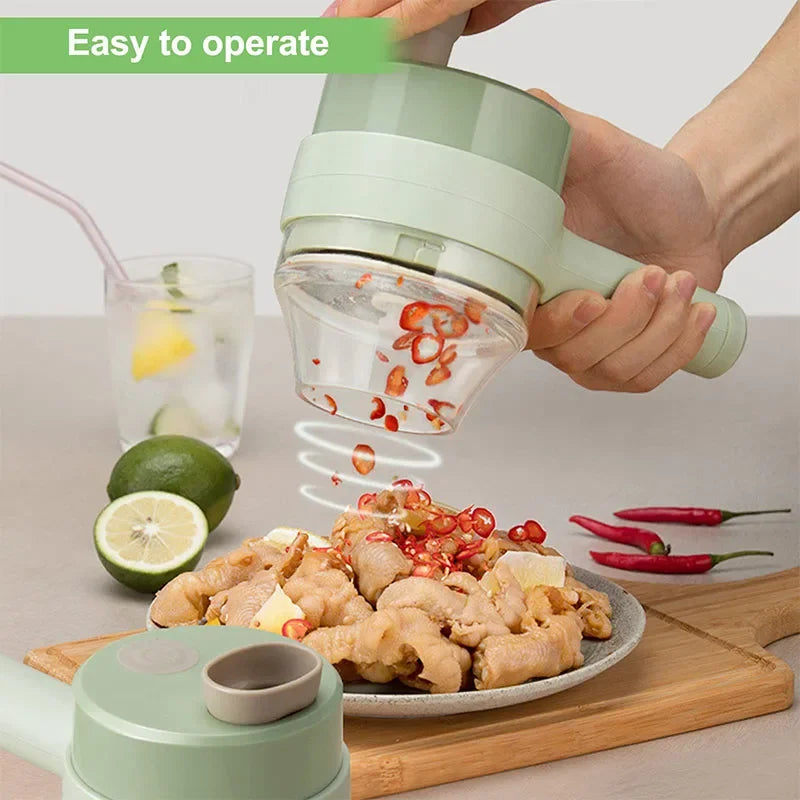 4-in-1 Electric Vegetable Cutter Set – Garlic Crusher, Food Chopper & Slicer for Kitchen
