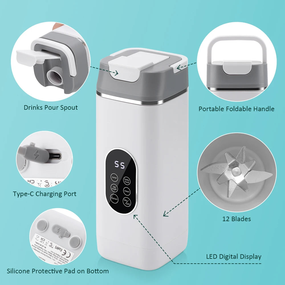 FLAREMORE Portable Juicer Blender Cup – 400ml USB Type-C Rechargeable 40W Personal Citrus Juicer