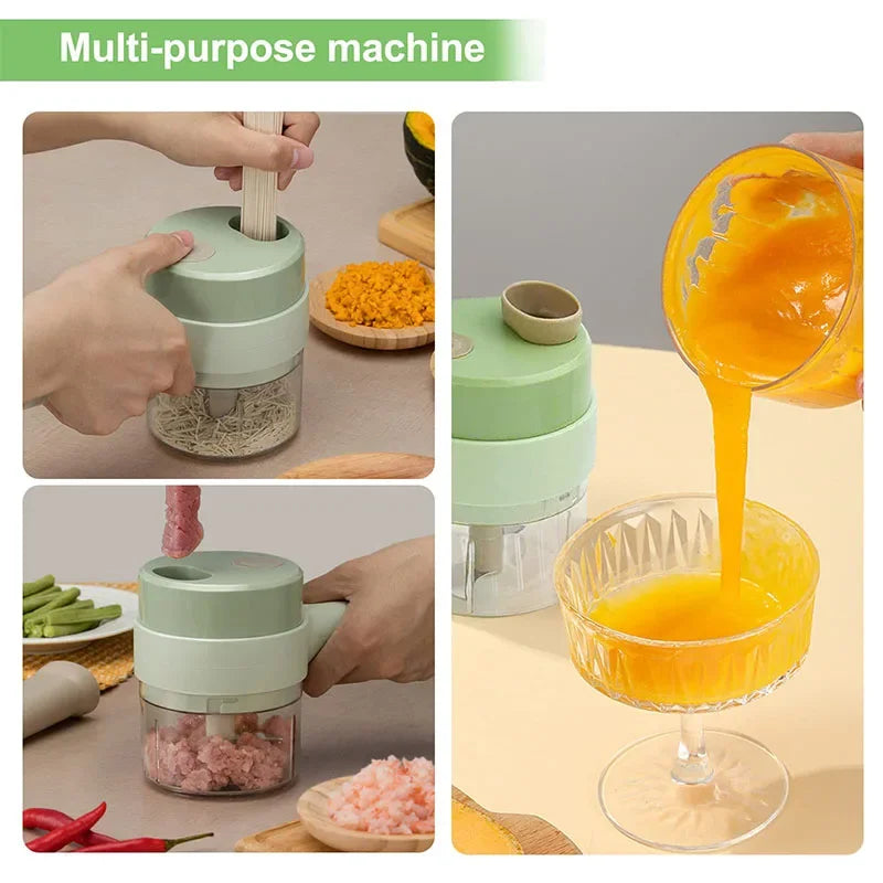 4-in-1 Electric Vegetable Cutter Set – Garlic Crusher, Food Chopper & Slicer for Kitchen