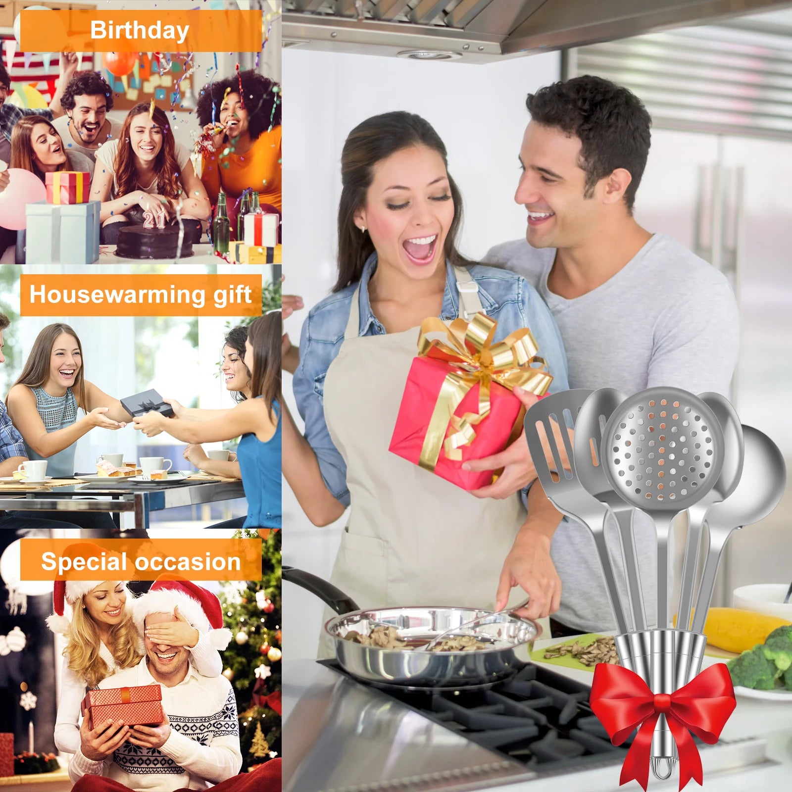 Willstar 5pcs Stainless Steel Cooking Utensils Set – Strainer Spoon, Soup Ladle, Spatula & More