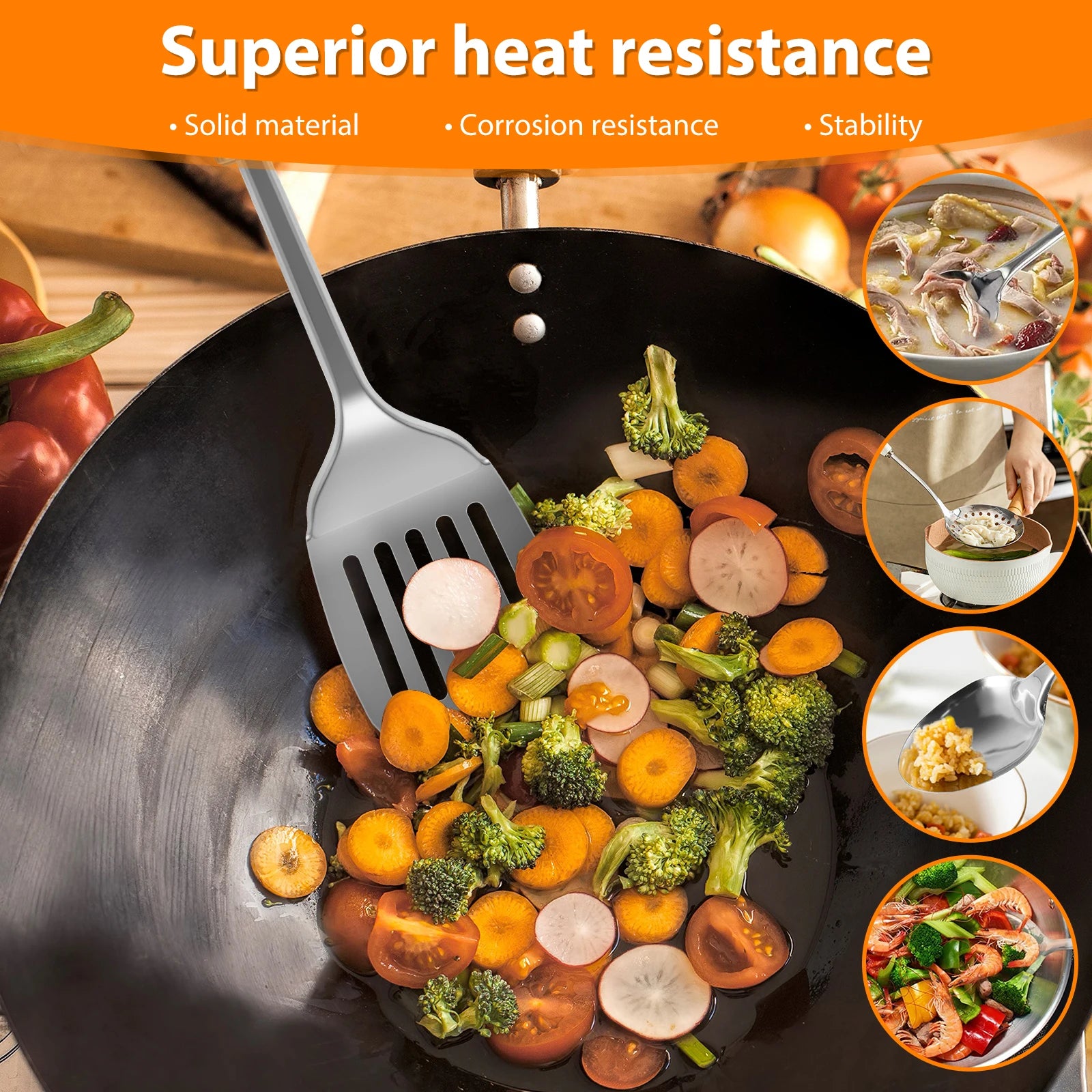 Willstar 5pcs Stainless Steel Cooking Utensils Set – Strainer Spoon, Soup Ladle, Spatula & More