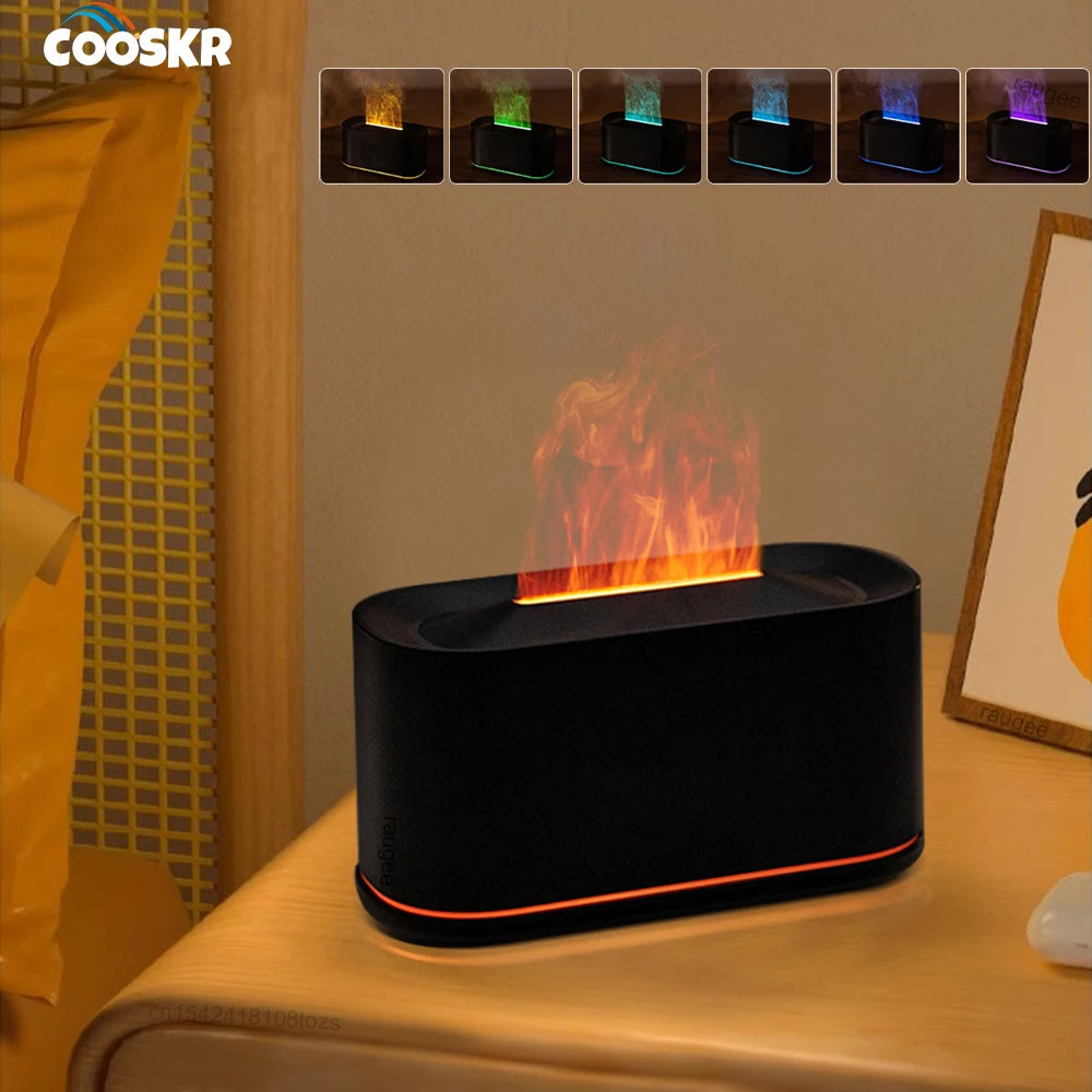 Flame Humidifier & Aroma Diffuser – 7-Color Flame Night Light Essential Oil Diffuser for Home & Desktop | cooskr