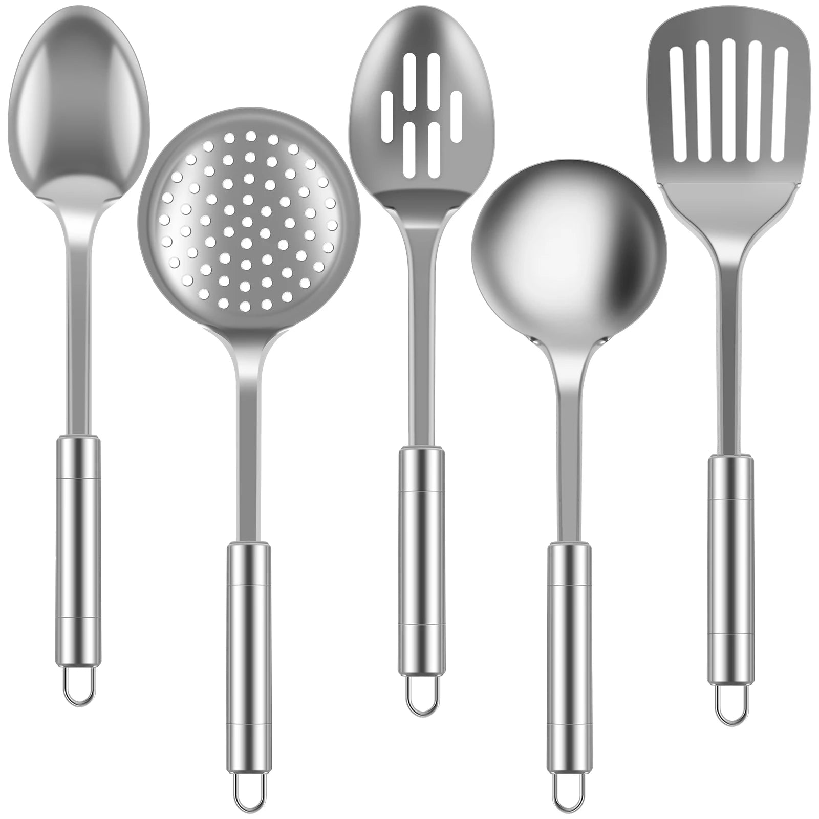 Willstar 5pcs Stainless Steel Cooking Utensils Set – Strainer Spoon, Soup Ladle, Spatula & More