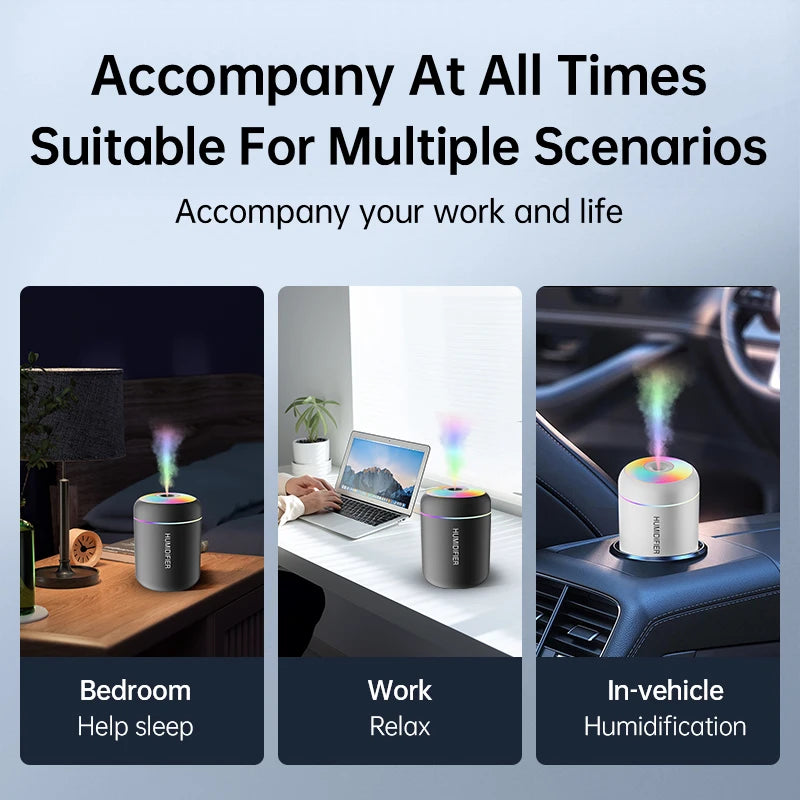USB Mini Ultrasonic Humidifier 180ml – Aromatherapy Mist Diffuser with Touch Control for Home & Bedroom | Searide H09 Pro