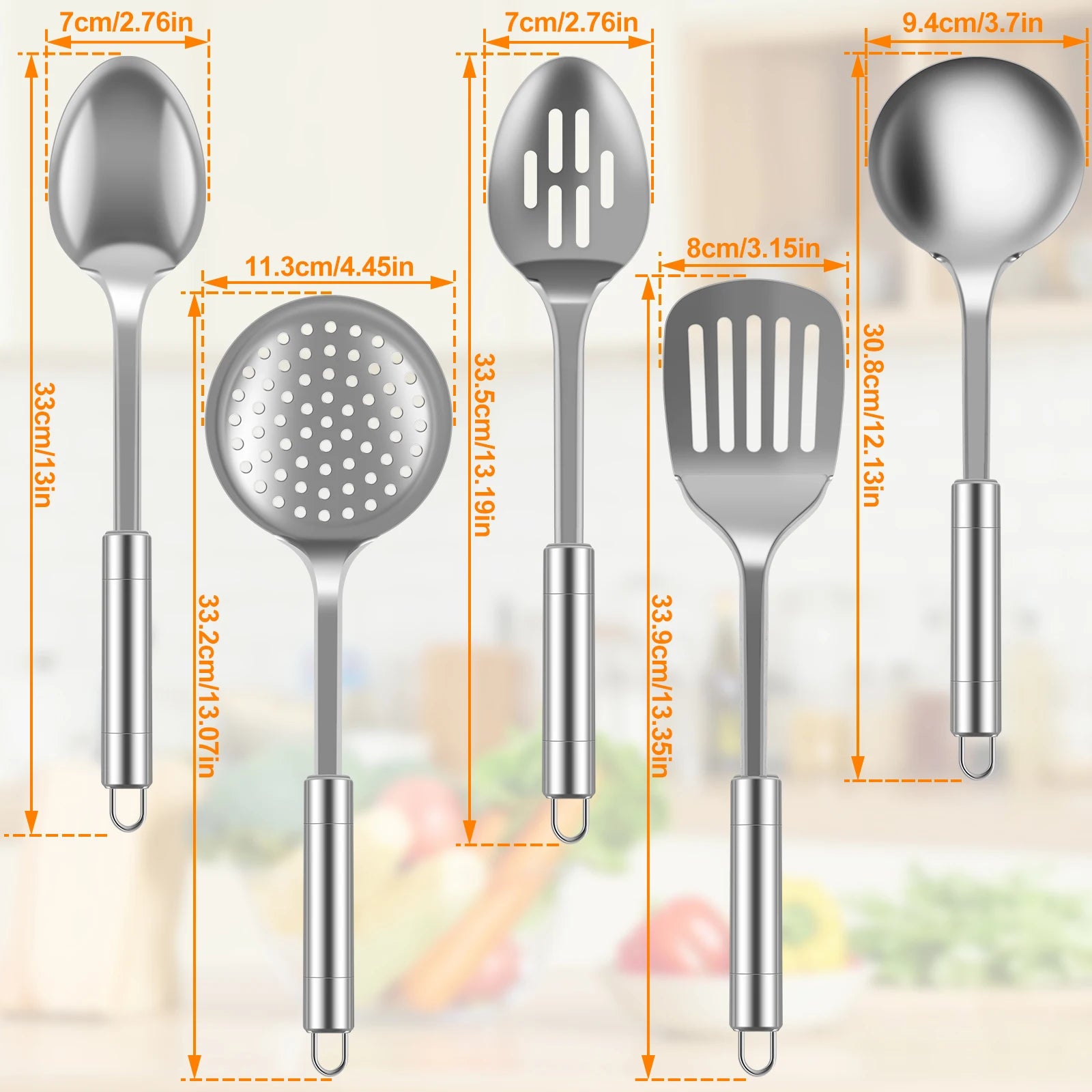 Willstar 5pcs Stainless Steel Cooking Utensils Set – Strainer Spoon, Soup Ladle, Spatula & More