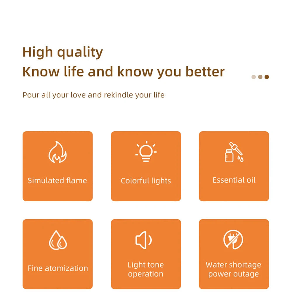 Flame Humidifier & Aroma Diffuser – 7-Color Flame Night Light Essential Oil Diffuser for Home & Desktop | cooskr