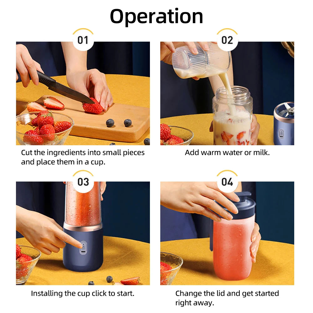 FLAREMORE Portable Juicer Blender Cup – 400ml USB Type-C Rechargeable 40W Personal Citrus Juicer
