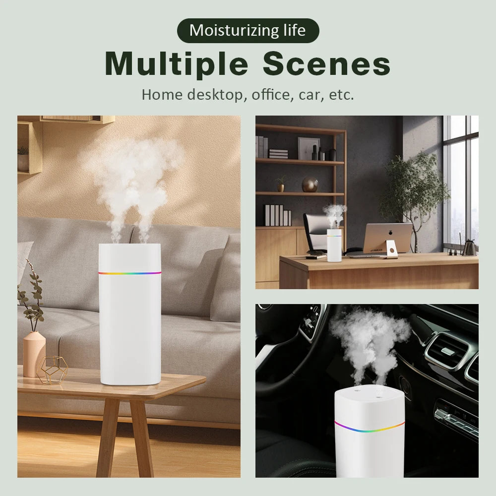 Large Air Humidifier 600ml – Double Spray Aromatherapy Essential Oil Diffuser with Colorful Lights for Home, Office & Car | AFDEAL