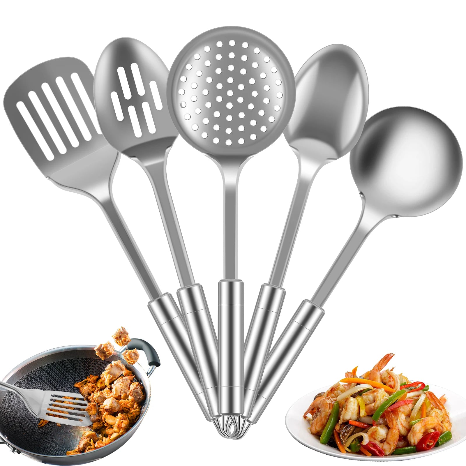 Willstar 5pcs Stainless Steel Cooking Utensils Set – Strainer Spoon, Soup Ladle, Spatula & More