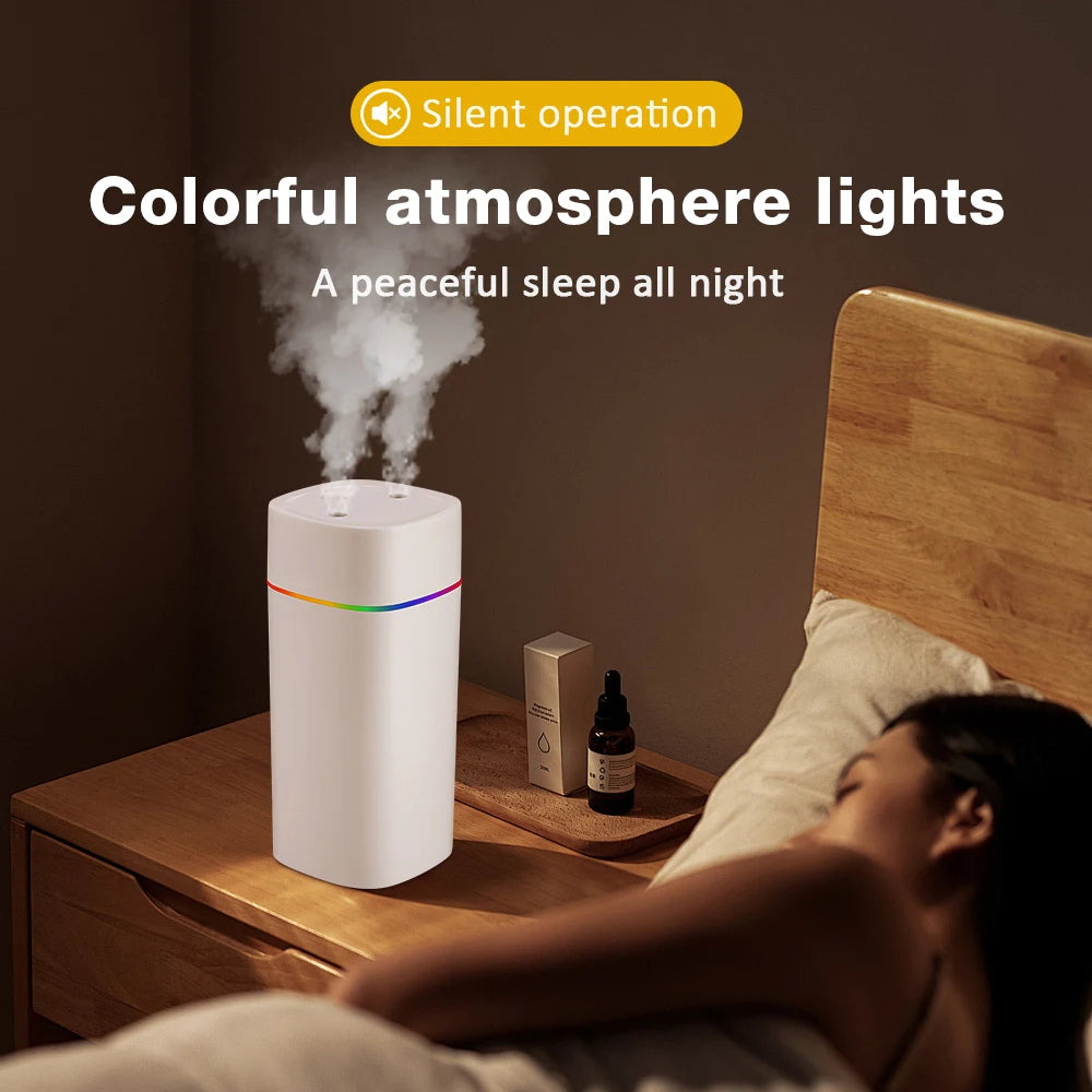 Large Air Humidifier 600ml – Double Spray Aromatherapy Essential Oil Diffuser with Colorful Lights for Home, Office & Car | AFDEAL
