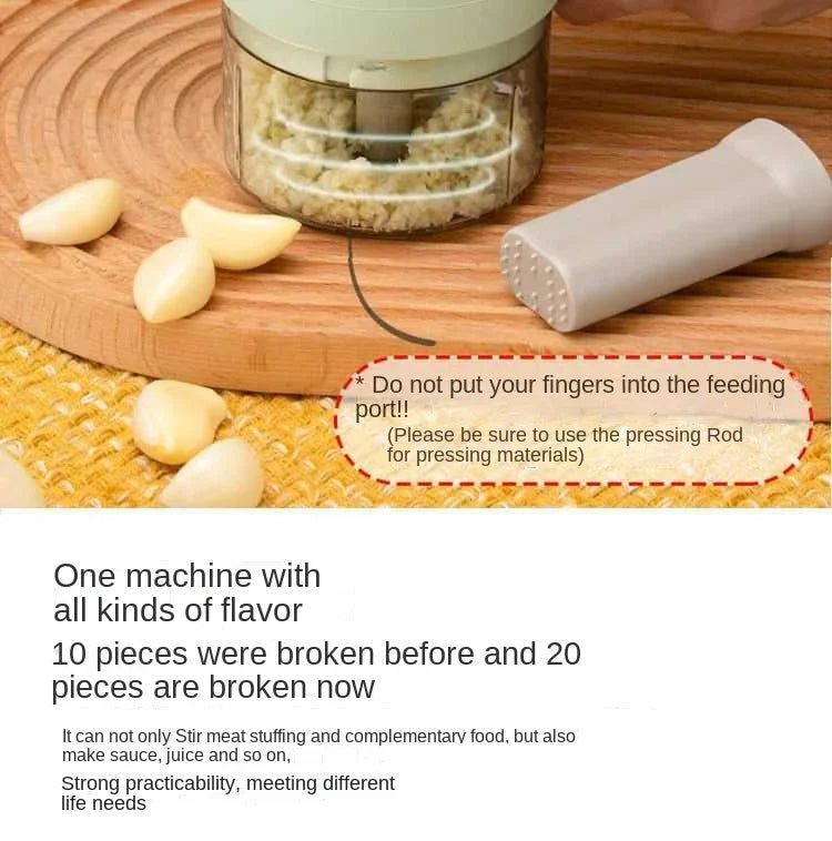 4-in-1 Electric Vegetable Cutter Set – Garlic Crusher, Food Chopper & Slicer for Kitchen