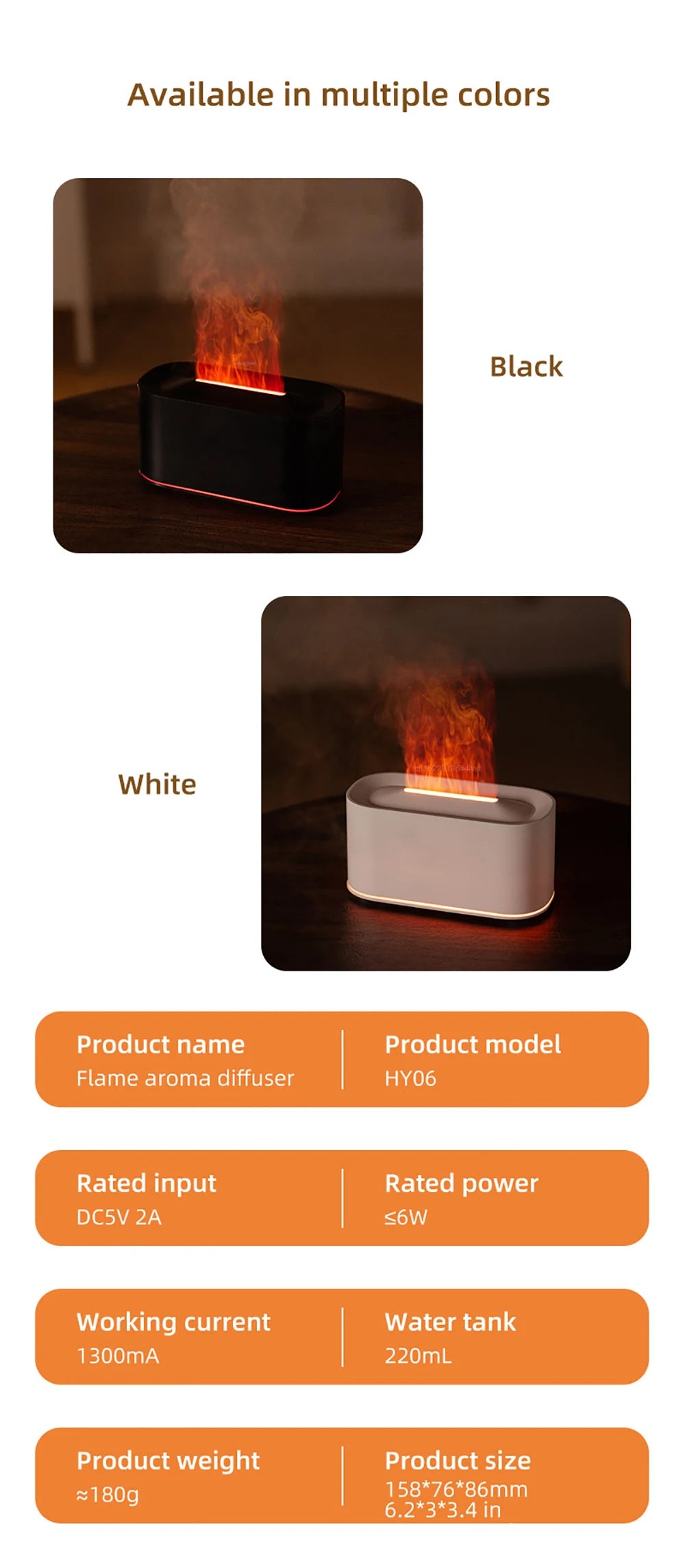 Flame Humidifier & Aroma Diffuser – 7-Color Flame Night Light Essential Oil Diffuser for Home & Desktop | cooskr