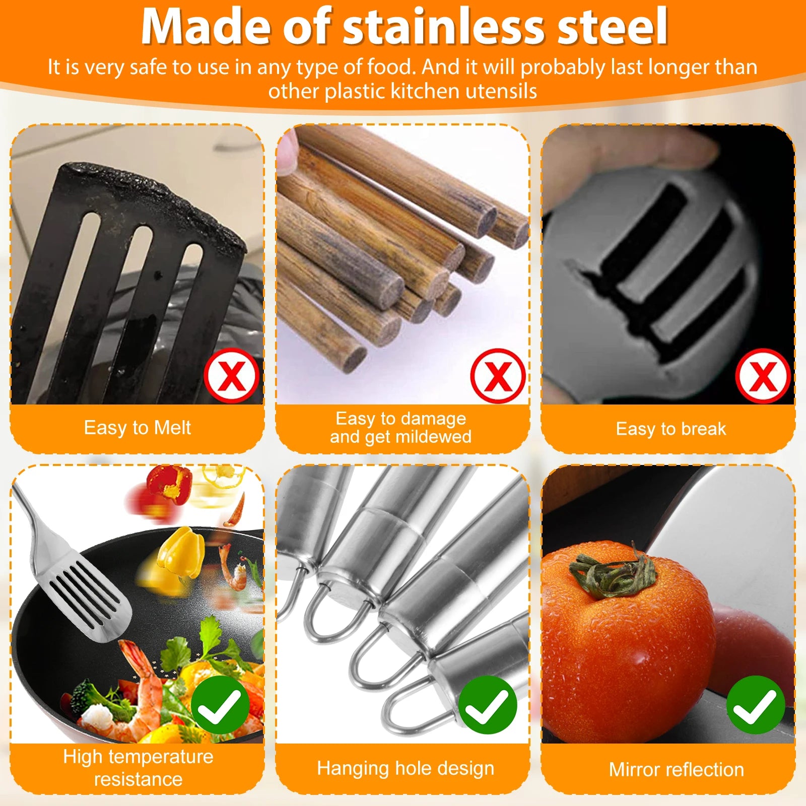 Willstar 5pcs Stainless Steel Cooking Utensils Set – Strainer Spoon, Soup Ladle, Spatula & More