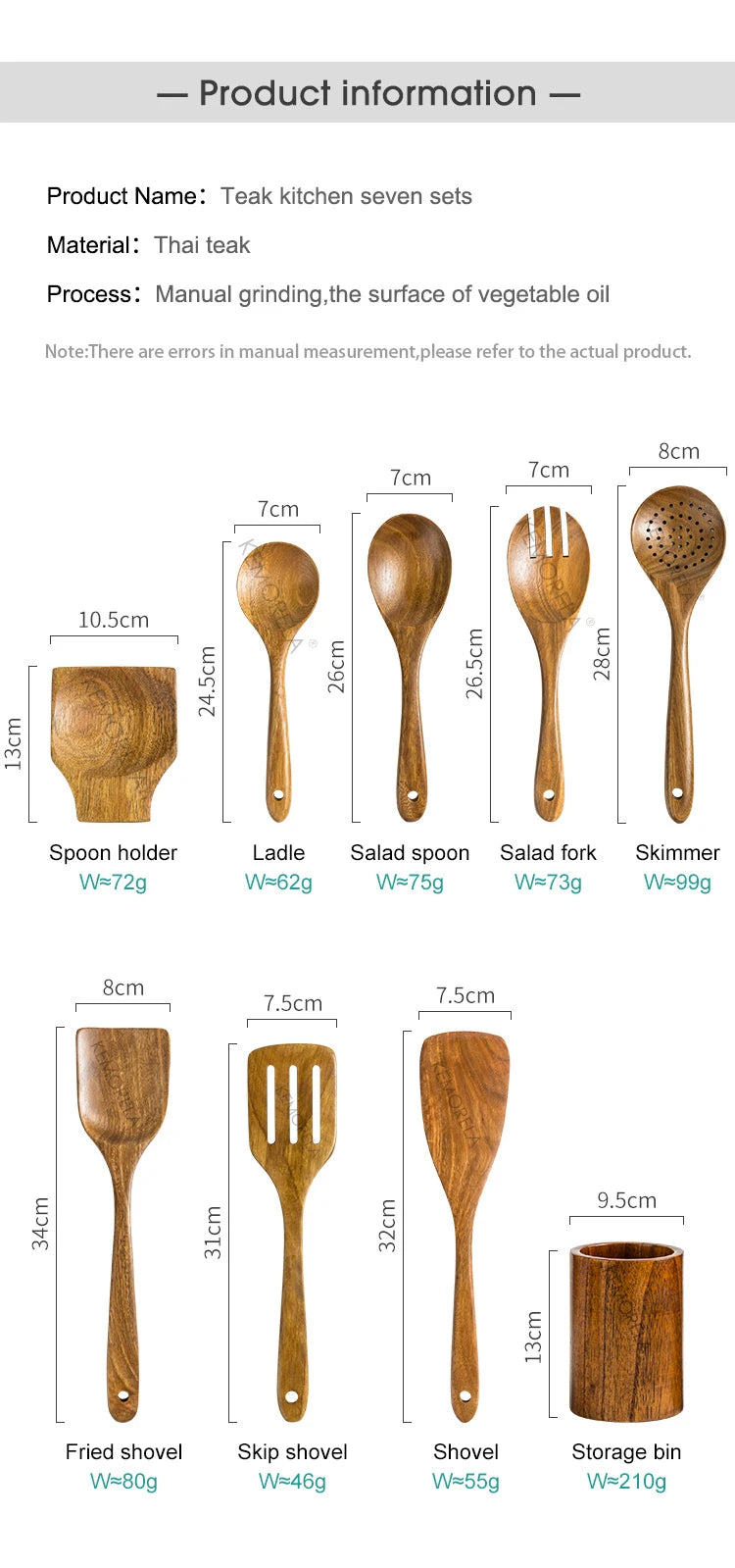 KEMORELA 9pcs Wooden Spoons & Utensils Set with Holder – Eco-Friendly Teak Wood Kitchen Cooking Tools