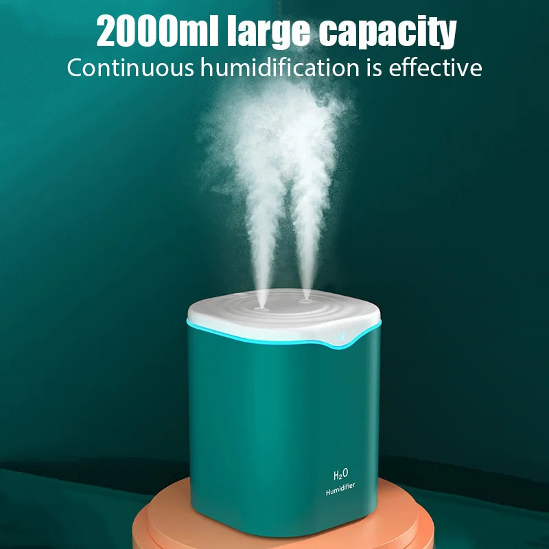 Large Capacity Air Humidifier 2000ml – Double Spray Aromatherapy Essential Oil Diffuser for Home & Office | XMSJ