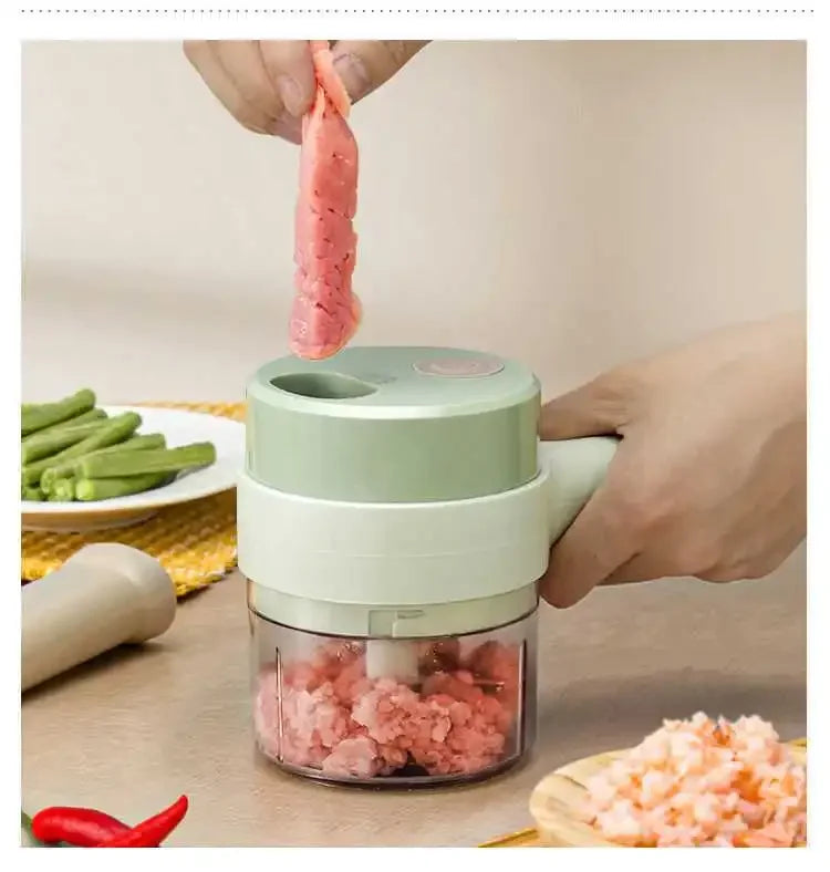 4-in-1 Electric Vegetable Cutter Set – Garlic Crusher, Food Chopper & Slicer for Kitchen