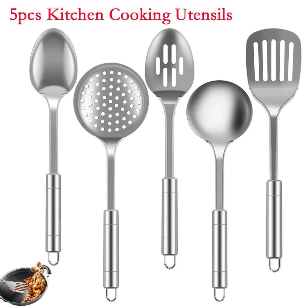 Willstar 5pcs Stainless Steel Cooking Utensils Set – Strainer Spoon, Soup Ladle, Spatula & More