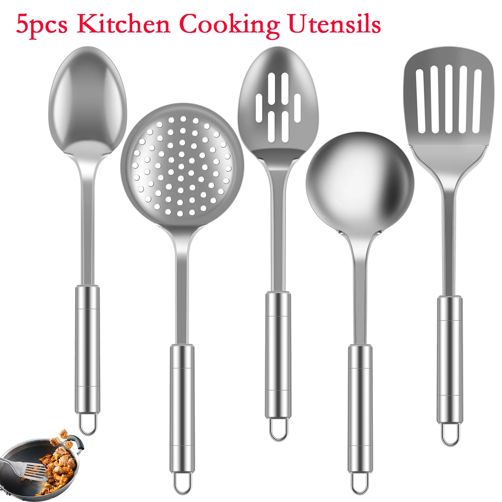 Willstar 5pcs Stainless Steel Cooking Utensils Set – Strainer Spoon, Soup Ladle, Spatula & More