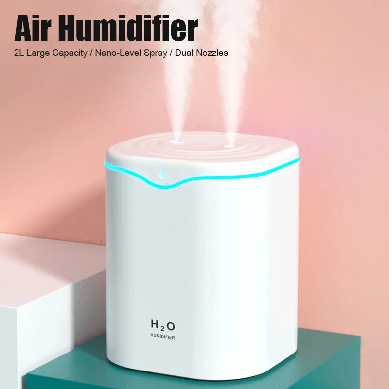 Large Capacity Air Humidifier 2000ml – Double Spray Aromatherapy Essential Oil Diffuser for Home & Office | XMSJ