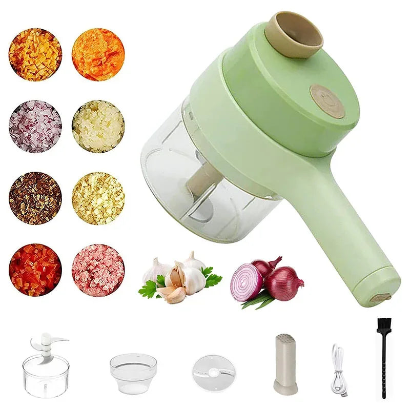 4-in-1 Electric Vegetable Cutter Set – Garlic Crusher, Food Chopper & Slicer for Kitchen
