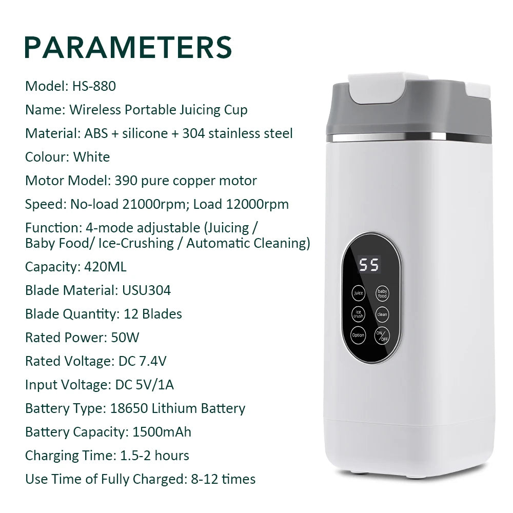 FLAREMORE Portable Juicer Blender Cup – 400ml USB Type-C Rechargeable 40W Personal Citrus Juicer