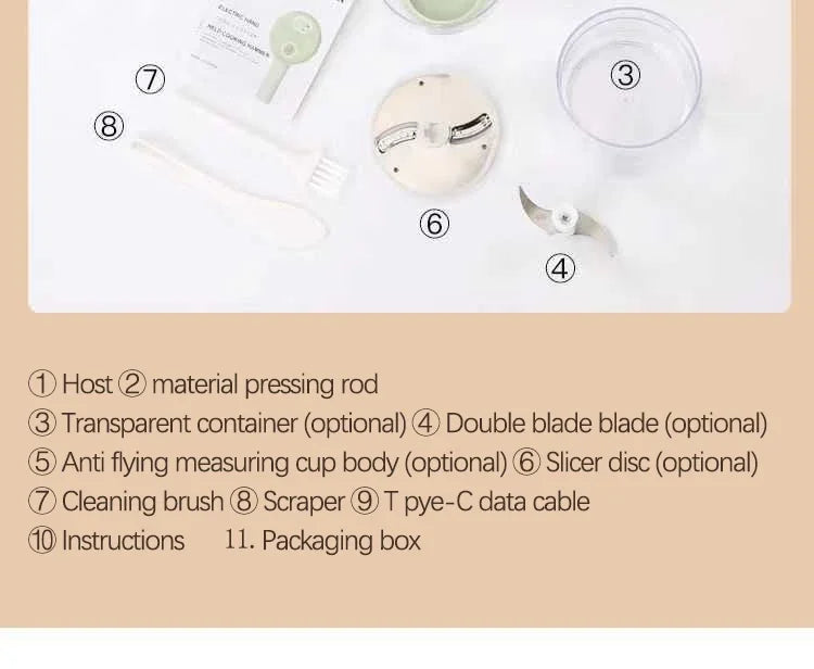 4-in-1 Electric Vegetable Cutter Set – Garlic Crusher, Food Chopper & Slicer for Kitchen