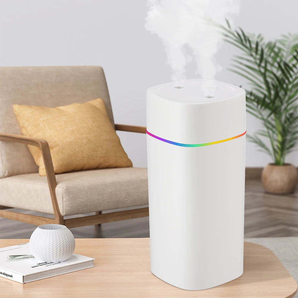 Large Air Humidifier 600ml – Double Spray Aromatherapy Essential Oil Diffuser with Colorful Lights for Home, Office & Car | AFDEAL