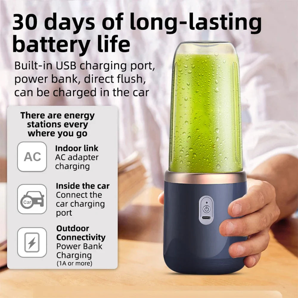 FLAREMORE Portable Juicer Blender Cup – 400ml USB Type-C Rechargeable 40W Personal Citrus Juicer