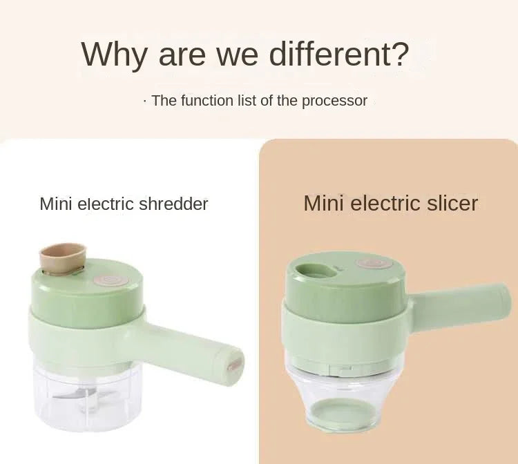 4-in-1 Electric Vegetable Cutter Set – Garlic Crusher, Food Chopper & Slicer for Kitchen